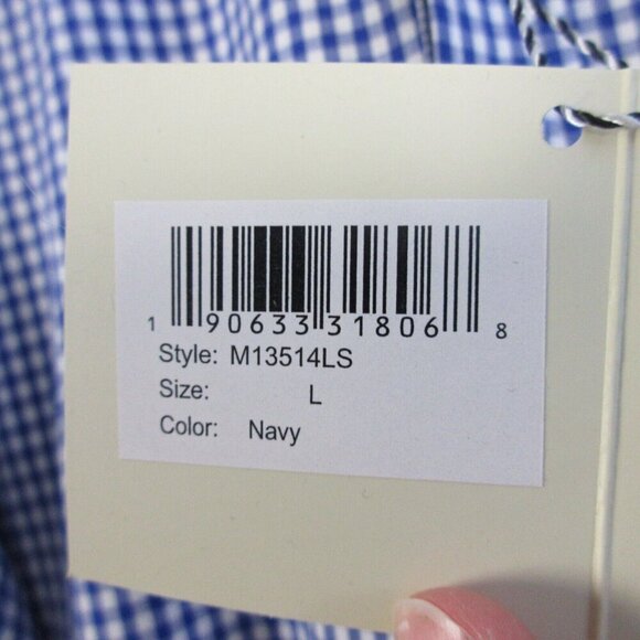 Tailorbyrd Men's Gingham Cotton Stretch Long Sleeve Shirt L Navy Sporty 256 - Picture 6 of 11